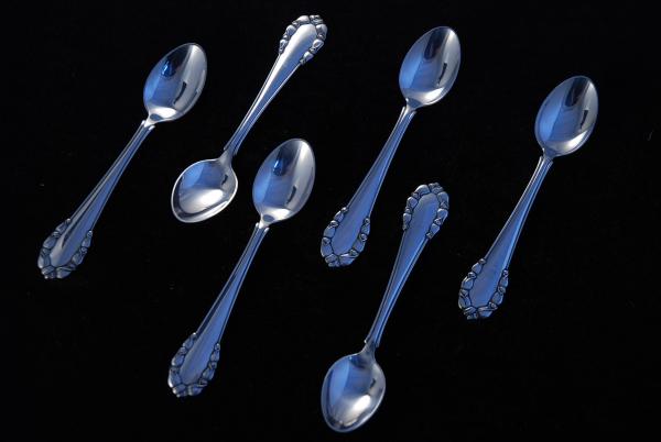 A set of 6 Sterling Silver Teaspoons made by Georg Jensen Lily of the Valley
