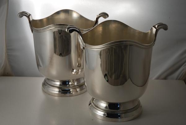A Pair of Victorian Continental Silver Plate Champagne Buckets / Wine Coolers A Pair of Victorian Continental Silver Plate Champagne Buckets / Wine Coolers