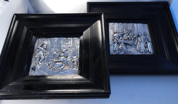 A pair of Victorian Shakespere Framed Plaques in the Dutch 17th Century Style