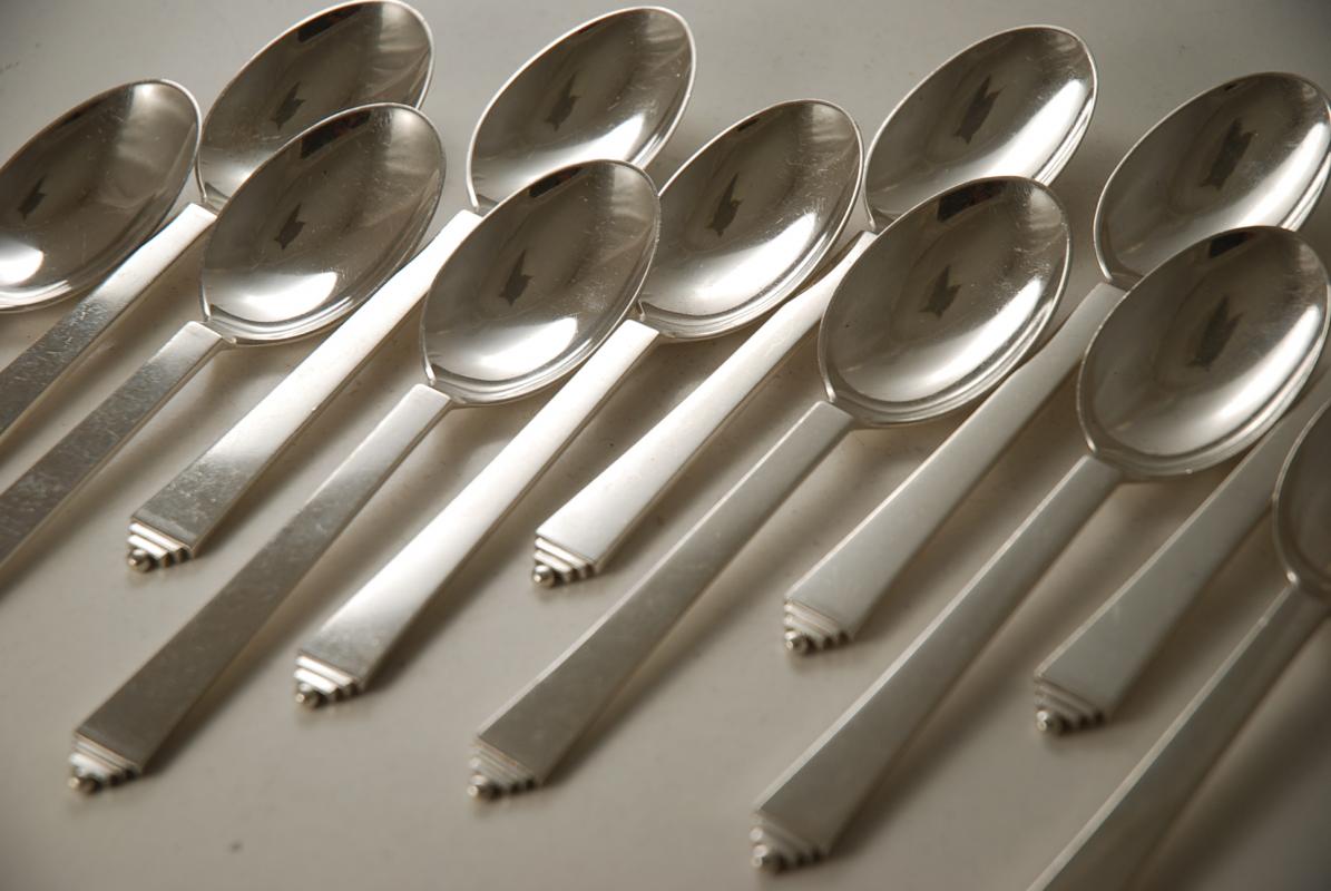 A set of Georg Jensen Pyramid Pattern Spoons A set of Georg Jensen Pyramid Pattern Spoons