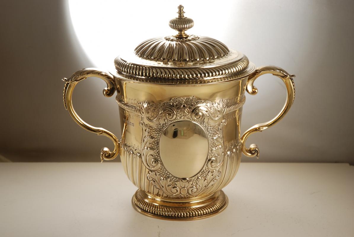 An Edwardian Silver Gilt Cup and Cover in the Queen Anne Style