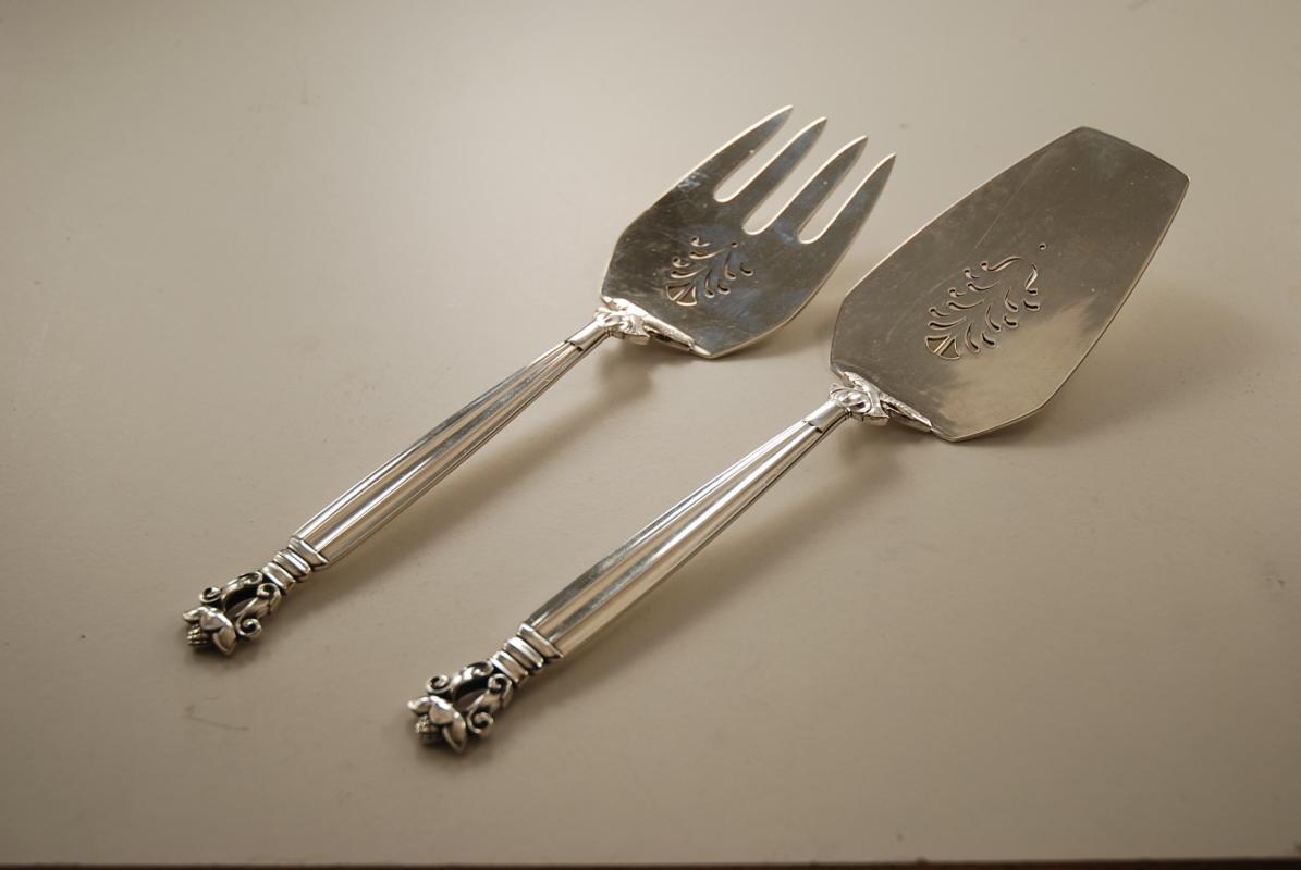 A set of Silver Fish Servers by Georg Jensen in the Acorn pattern