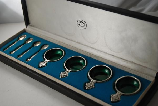 A set of 4 Boxed Georg Jensen Silver Salts- Acanthus Pattern