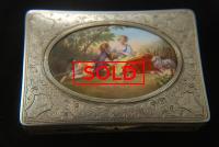 A Fine German Silver Table Snuff Box with Enamel Scene