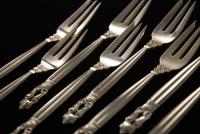 A Set of Eight Acorn Pattern Georg Jensen Silver Cake Forks