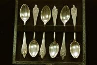 A set of six Akkeleje pattern Georg Jensen Tea Spoons
