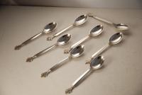 A Silver Flatware Set of 8 sterling silver Tea Spoons made by Georg Jensen in the Acanthus Pattern